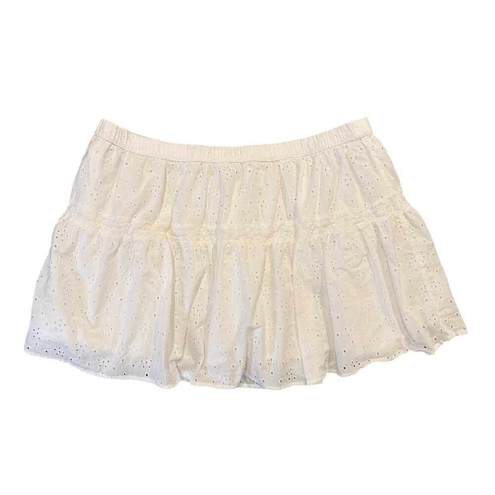 Abound Eyelet Mini Skirt Large Cotton Tiered Lined, White, Women's Size Large